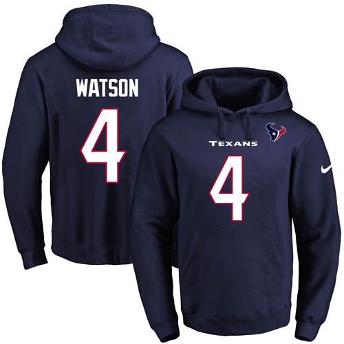 Nike Texans #4 Deshaun Watson Navy Blue Name & Number Pullover NFL Hoodie - Click Image to Close